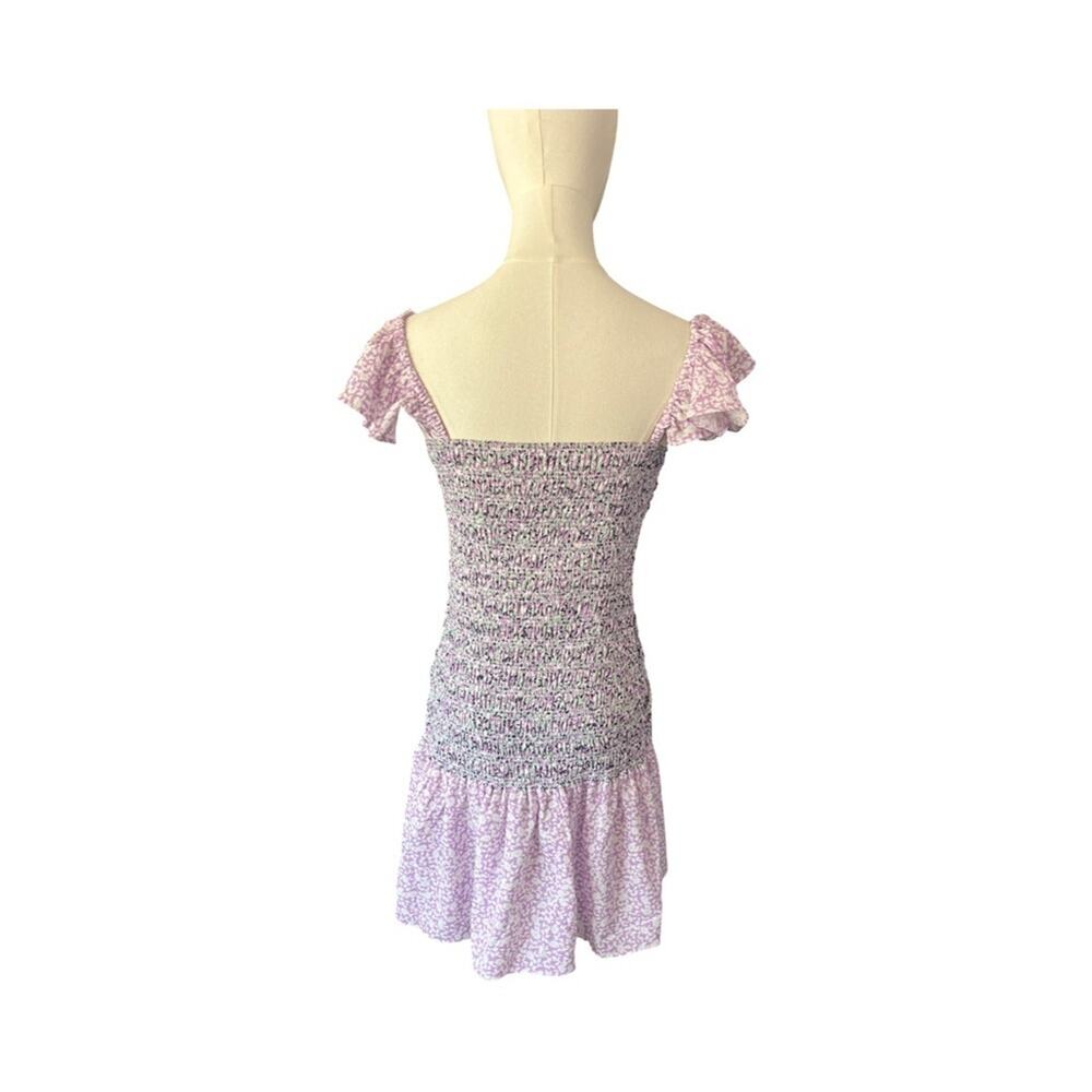 French Connection Lilac Floral Mini Dress Size 2 Smocked Ruffle Hem NWT - Picture 8 of 14